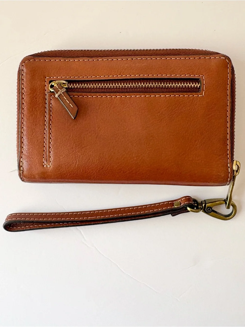 Fossil Brown Tan Leather Zip Around Wallet Wristlet